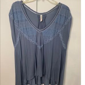 Free People XO Abigail Lace Tunic Top- Blue- Size M